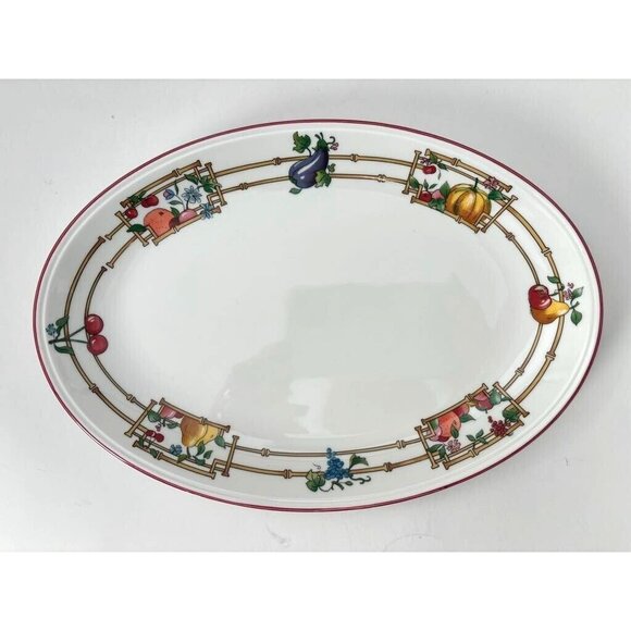 VILLEROY & BOCH Mon Jardin Platters Set of 2 Large 12 1/4" Round 6" x 9" Oval - Picture 2 of 11